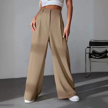 Pantalon ample taille haute amincissant à jambes larges et coupe droite