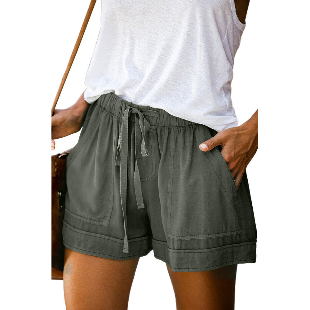 Lockere Shorts mit weitem Bein und hoher Taille sowie elastischer Schnürung