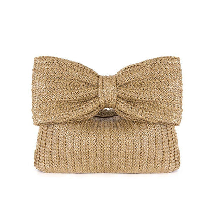 Women's Fashion Minimalist Bowknot Straw Handbag