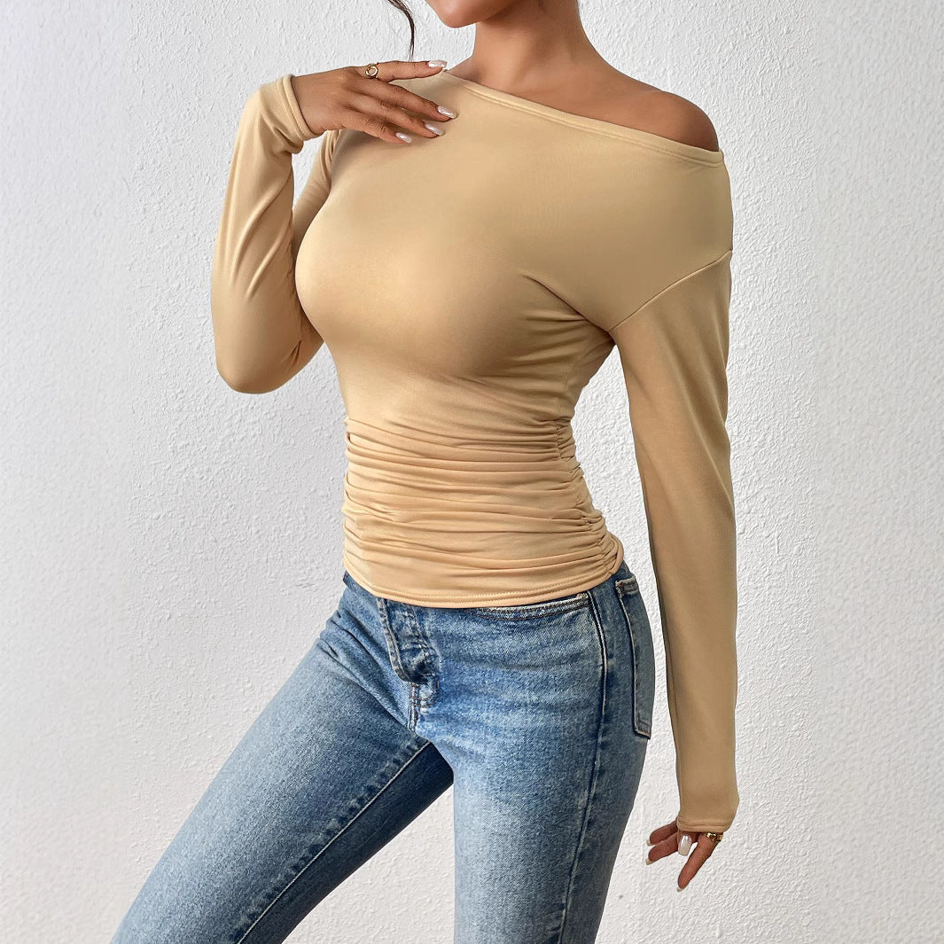 Long Sleeve Waist-tight Slimming And Shoulder Hollow Top Bottoming Shirt