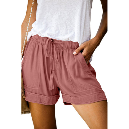 Wide leg loose high waist elastic lace-up shorts