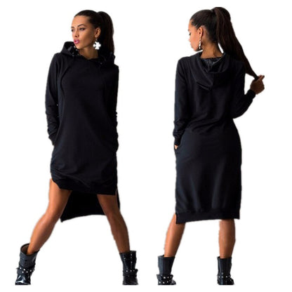 Irregular Hooded Long Sleeve Dress Sweatshirt