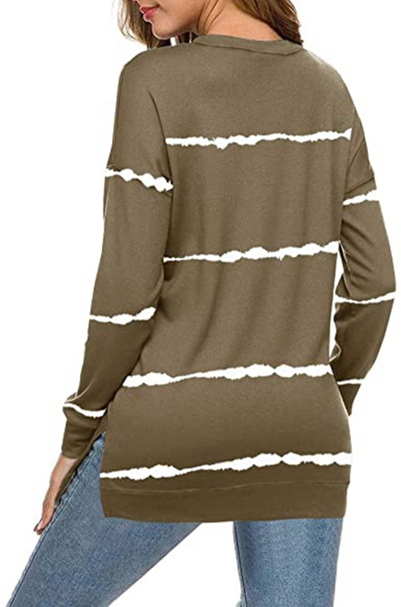 Printed striped round neck loose sweatshirt