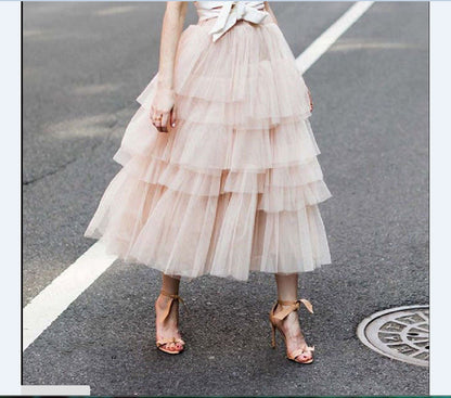 Summer Long Wave Ruffle Layered Ruched High Waist Skirt