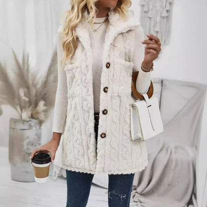 Double-sided Plush Pocket Cardigan Lapel Vest Casual Jacket