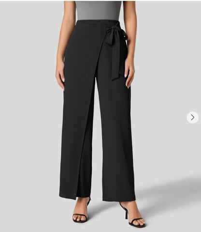 Pantalon large taille haute à fermeture éclair invisible sur le côté pour femme