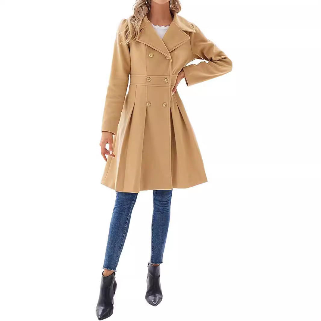 Damen Windjacke Revers Zweireihig Tasche A-Linie Pea Coat