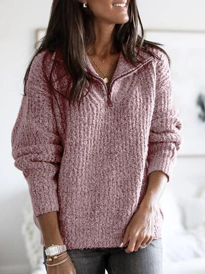 Pull zippé en tricot à manches longues pour femme