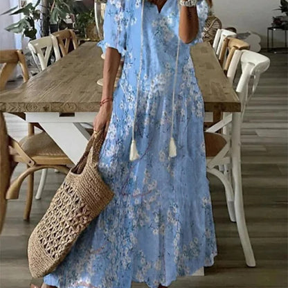 Robe longue imprimée à manches moyennes pour femme