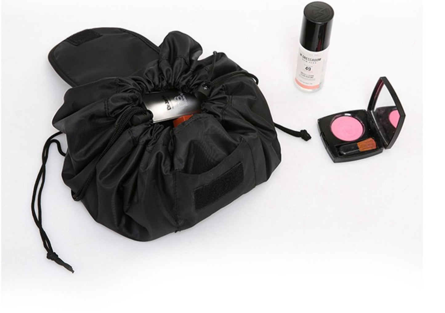 Trousse de toilette portable de voyage à cordon coulissant noire