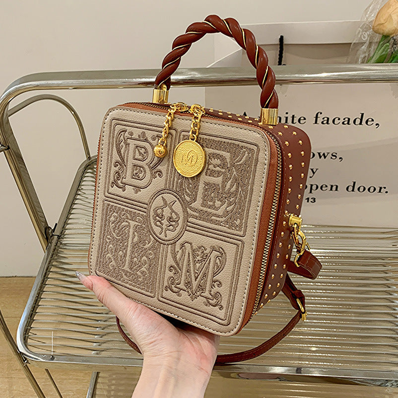 Versatile One Shoulder Crossbody Embroidered Small Square Bag