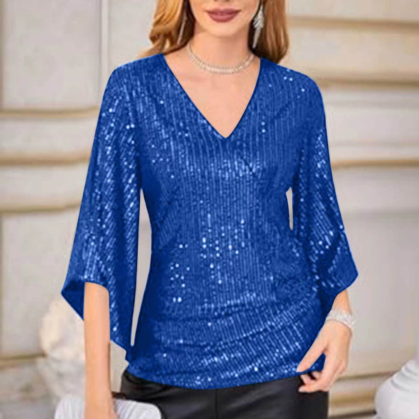 Loose Mid-length Sequined T-shirt Women's Short Sleeve