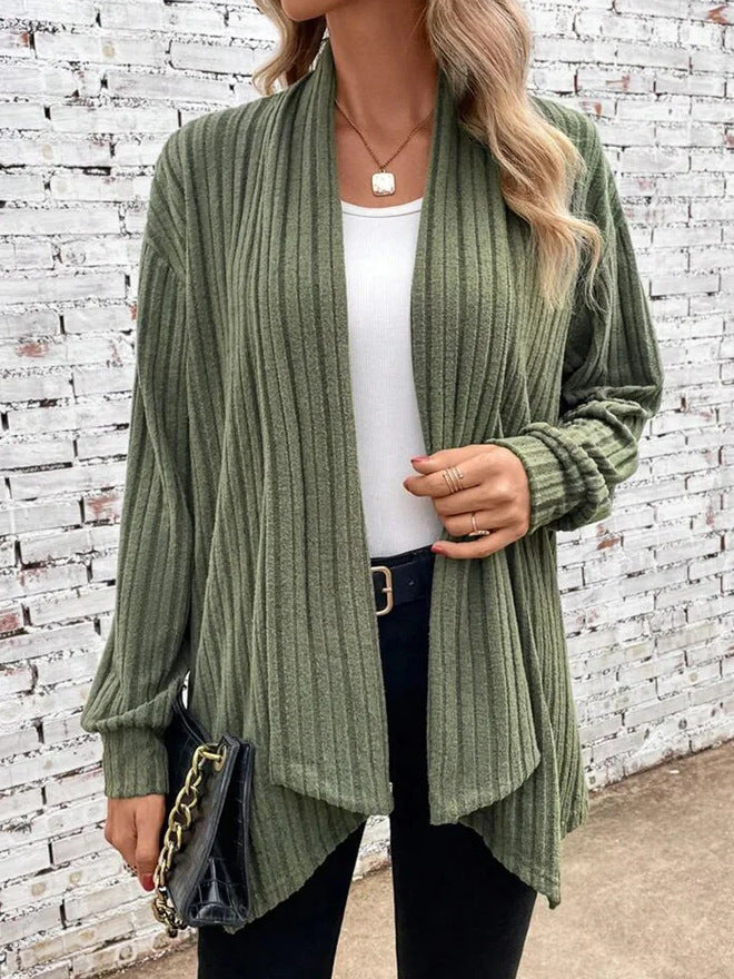 Scarf Collar Cardigan Long Sleeved Loose Knit Jacket