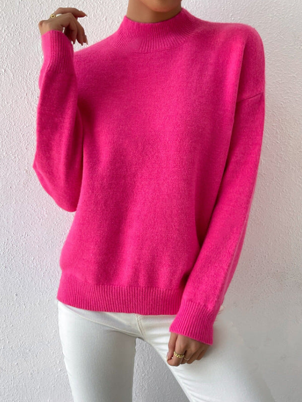 Autumn And Winter Half-high Collar Pullover Women's Fashion Solid Color Loose Knitted Top