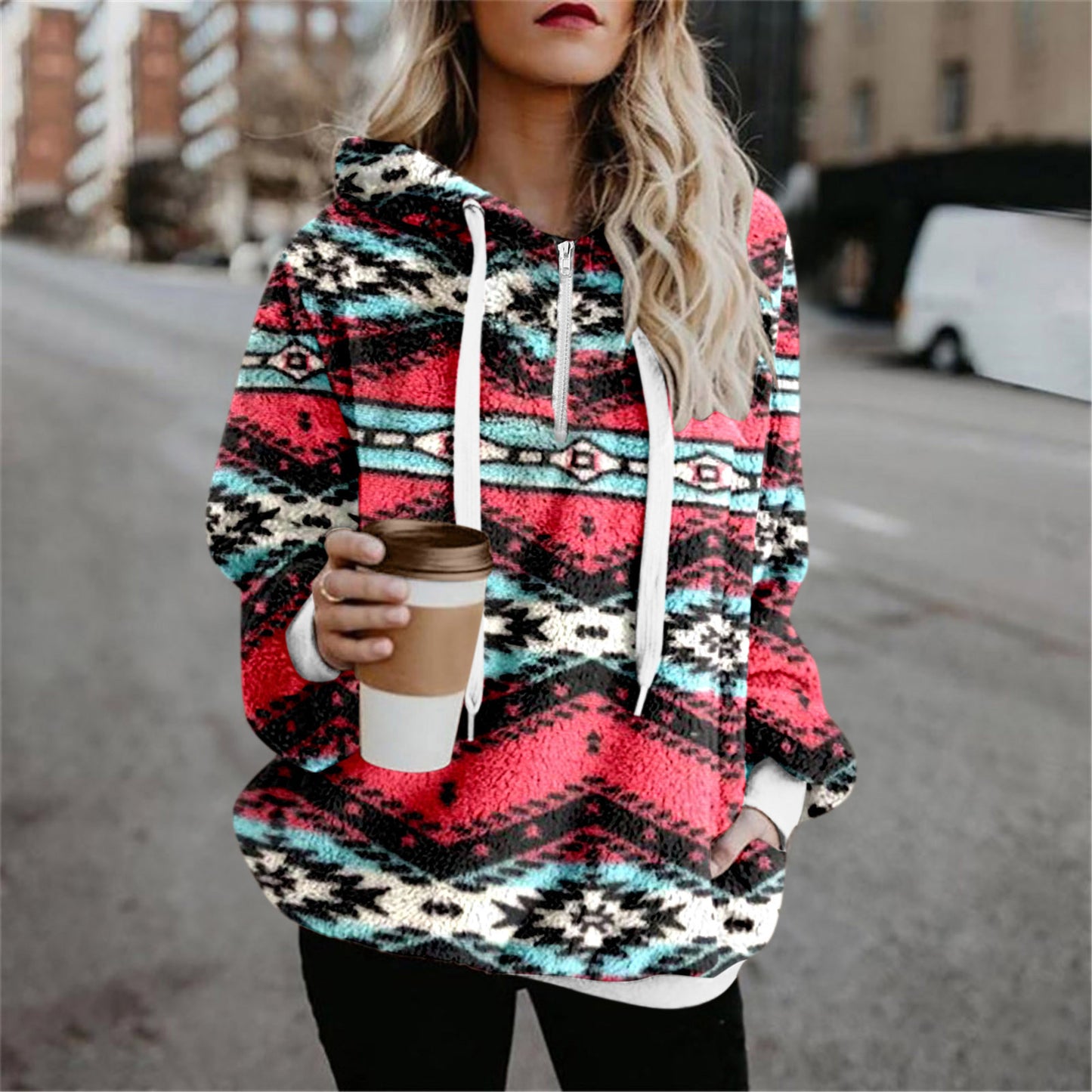 Loose Print Hooded Loose Top Fashion Long Sleeve Sweater