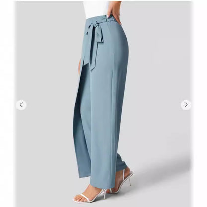 Pantalon large taille haute à fermeture éclair invisible sur le côté pour femme