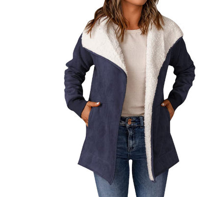 Manteau chaud en laine d'agneau et daim à manches longues pour femme