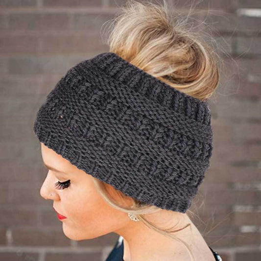 Femmes Bandeau Queue de Cheval Bonnets Chapeau Hiver Chaud Cache-Oreilles Tête Wrap Décontracté Crochet Turban Chapeaux Femme Doux Tricot Laine Casquettes 