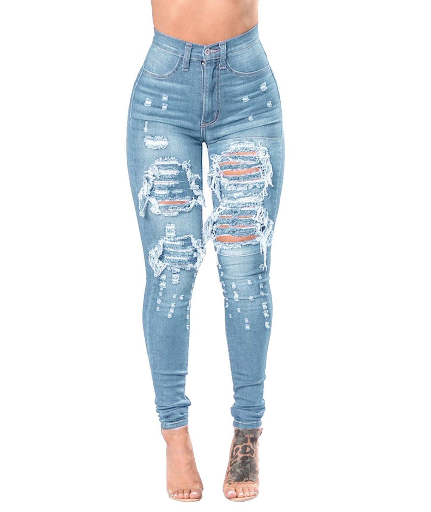 Women's Ripped Denim Washed Denim Pants