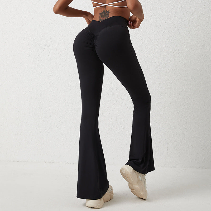 Pantalon moulant taille haute rehaussant les hanches et pantalon de fitness à jambes larges