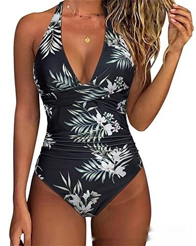 Women's Belly-contracting One-piece Halter Push-up Swimsuit