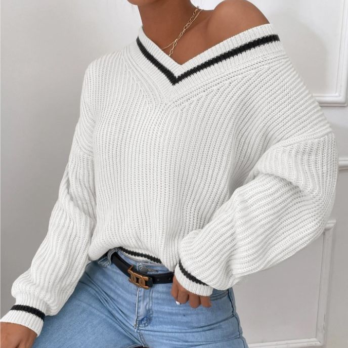 Casual Patchwork Contrast Color Loose Long Sleeve Women's Sweater