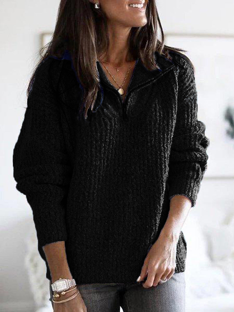 Reißverschlusspullover Langarm Strickpullover Damen