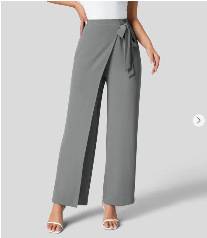 Pantalon large taille haute à fermeture éclair invisible sur le côté pour femme