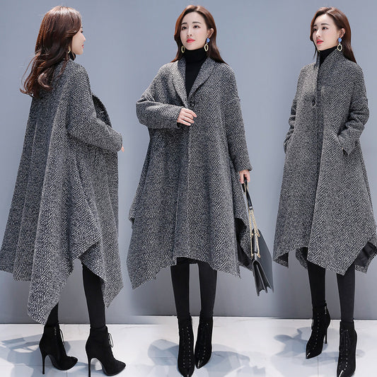 Herbst und Winter neue schlankmachende Cape Wollmantel Casual