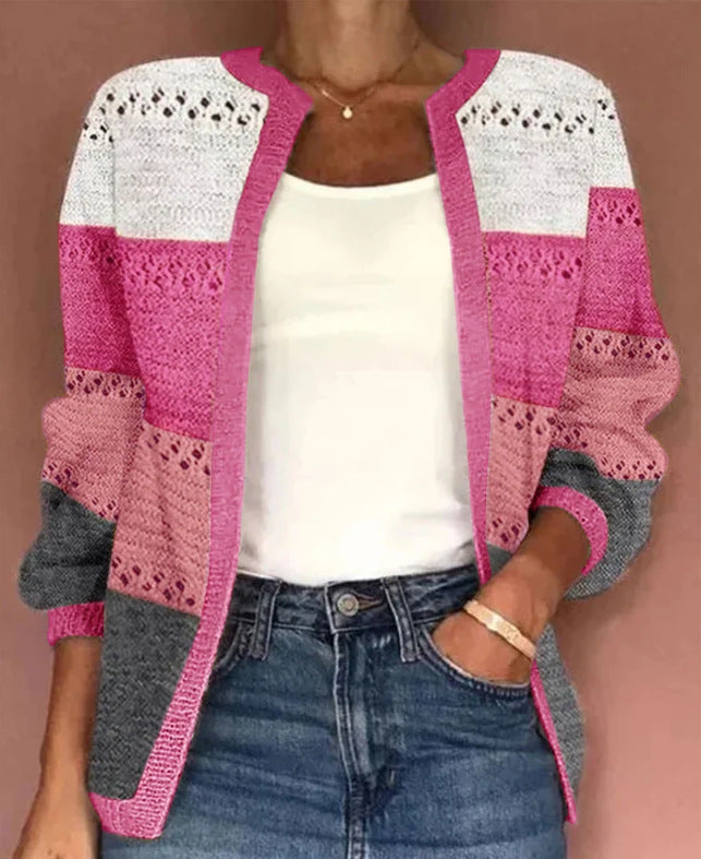 Women's Color Matching Hollow Out Cardigan