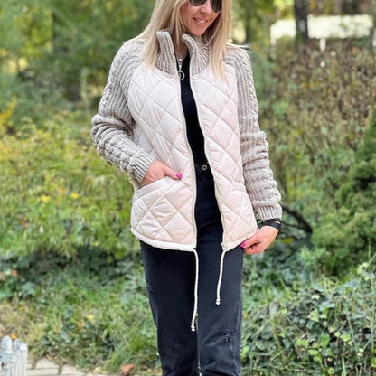 Veste en coton à col montant avec poches, manteau à fermeture éclair en tricot à la mode, hauts chauds d'hiver pour femmes