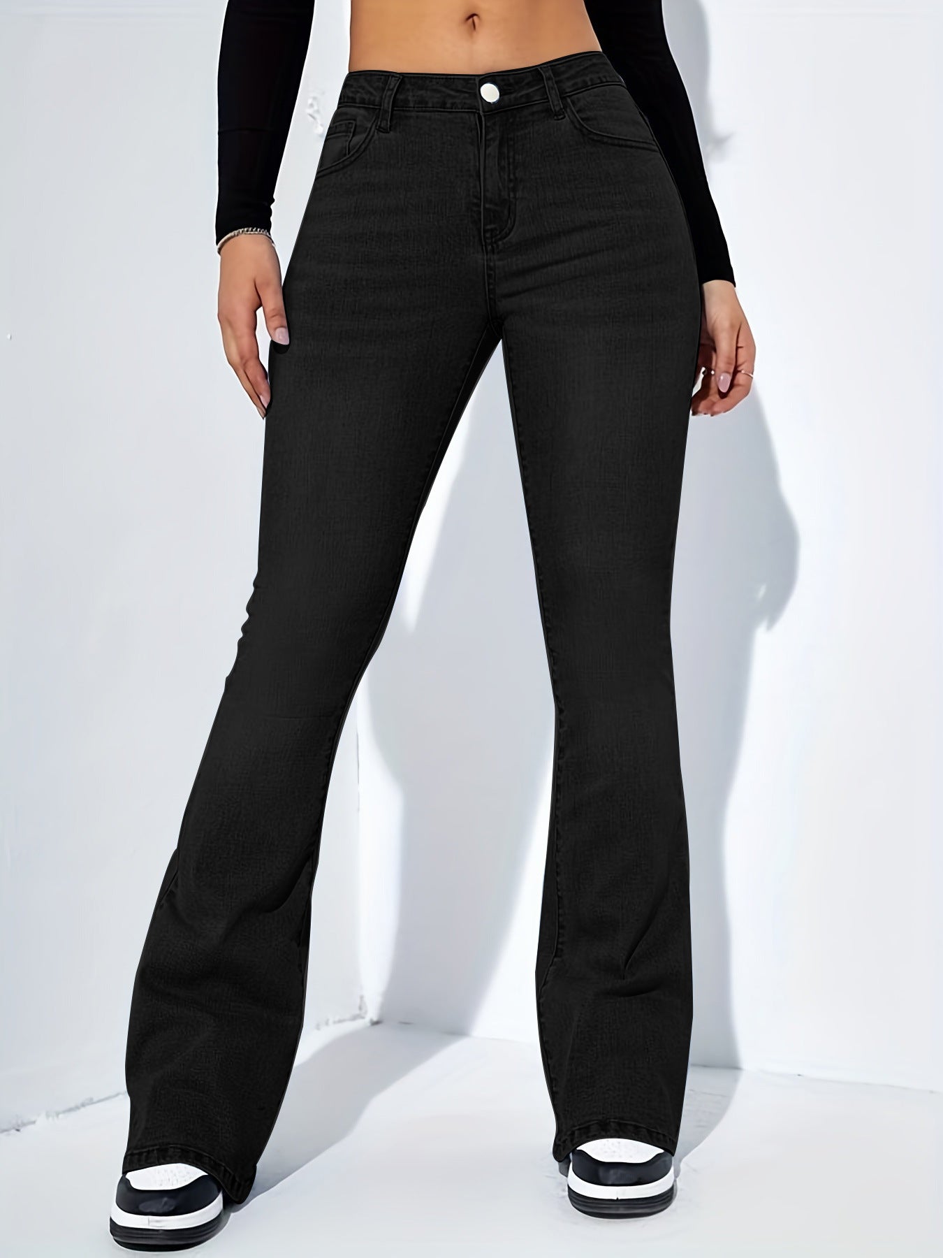 Pantalon en jean slim pour femme avec design évasé Pantalon extensible taille haute décontracté à la mode