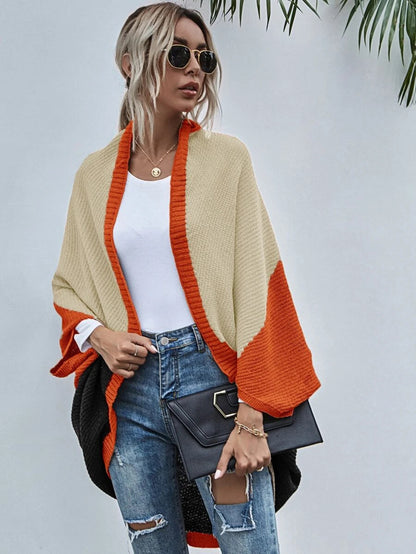 Fashion Color-block Knitted Cardigan Sweater Coat