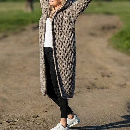 Women Winter Thick Warm Hooded Knitted Cardigan