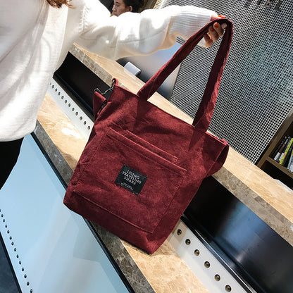 Sac à bandoulière tendance en velours côtelé pour étudiant