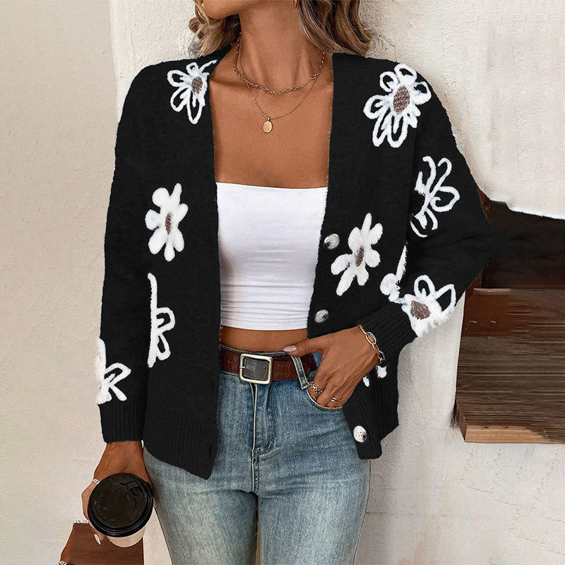 Flowers Print Button Front Cardigan