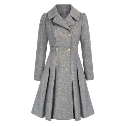 Damen Windjacke Revers Zweireihig Tasche A-Linie Pea Coat