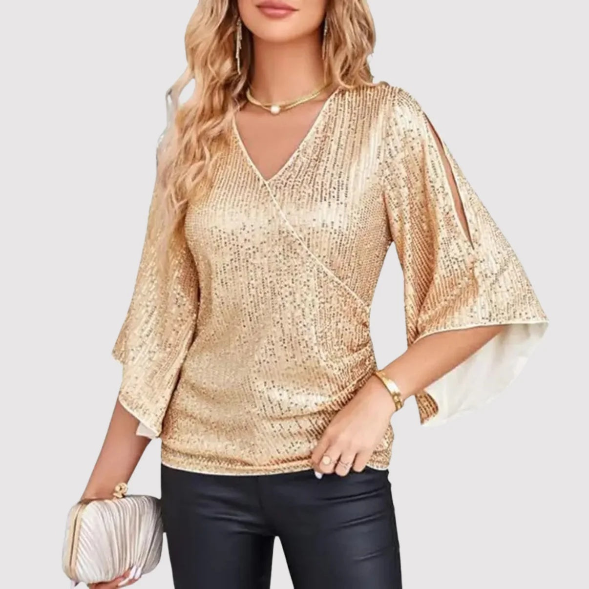 Loose Mid-length Sequined T-shirt Women's Short Sleeve