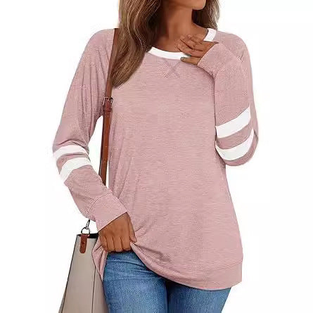 Women's Long-sleeved Shirt Hot Girl Casual Round Neck Multicolor Top