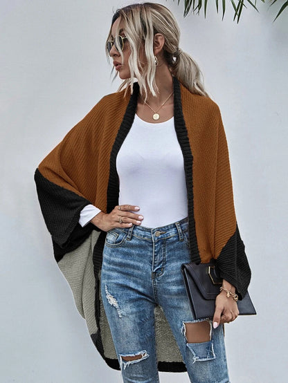 Fashion Color-block Knitted Cardigan Sweater Coat