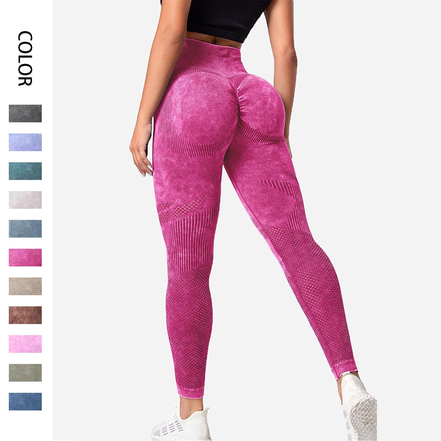 Nahtlose Leggings mit hohlem Design, hohe Taille, Hüftheben, Laufsport, Fitness, Yogahose, modische Damenbekleidung