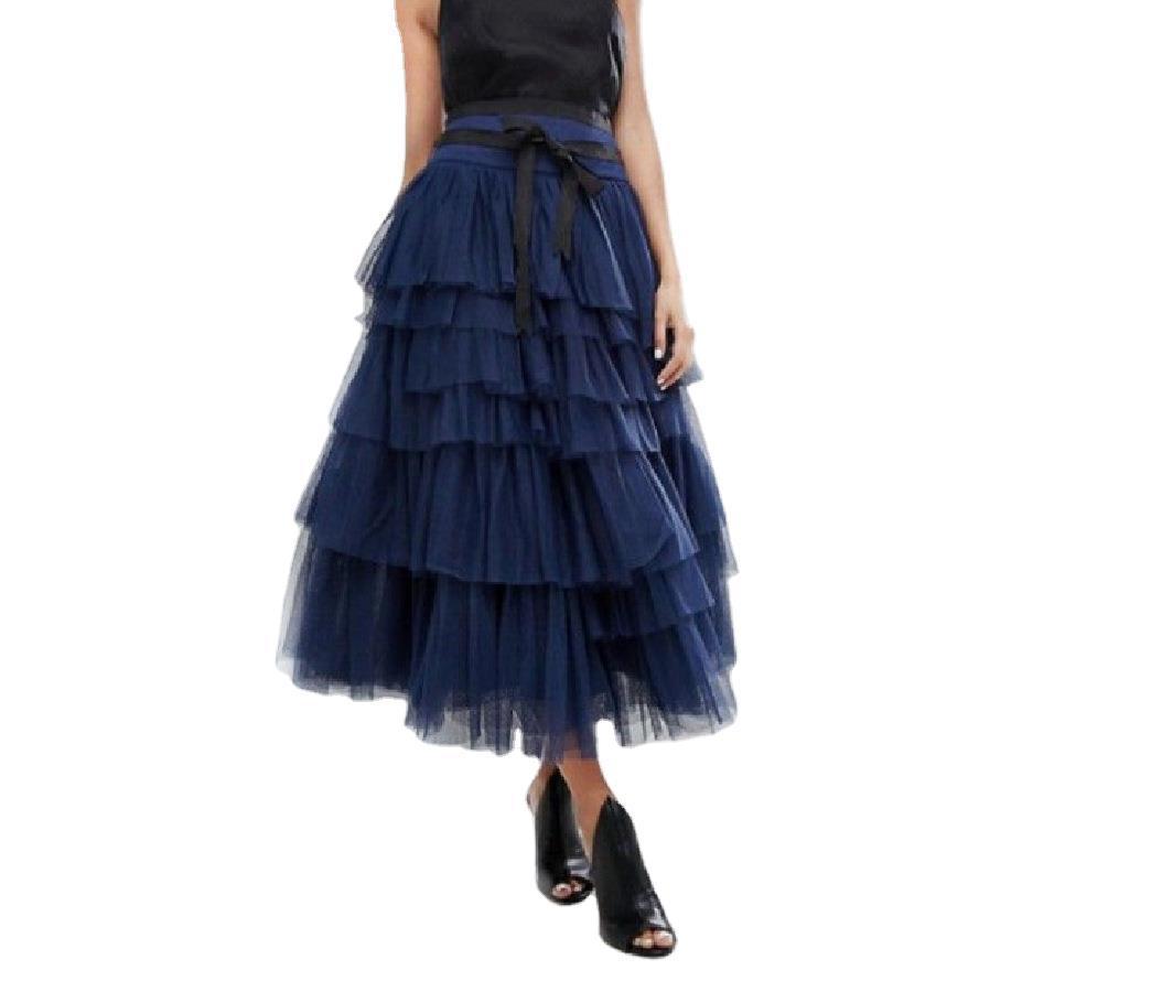 Summer Long Wave Ruffle Layered Ruched High Waist Skirt