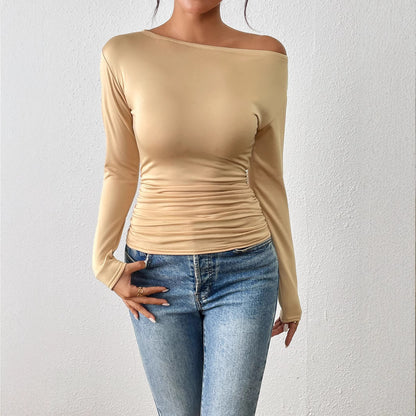 Long Sleeve Waist-tight Slimming And Shoulder Hollow Top Bottoming Shirt