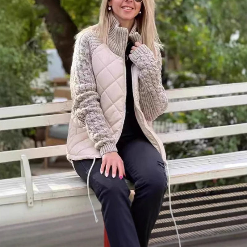 Veste en coton à col montant avec poches, manteau à fermeture éclair en tricot à la mode, hauts chauds d'hiver pour femmes