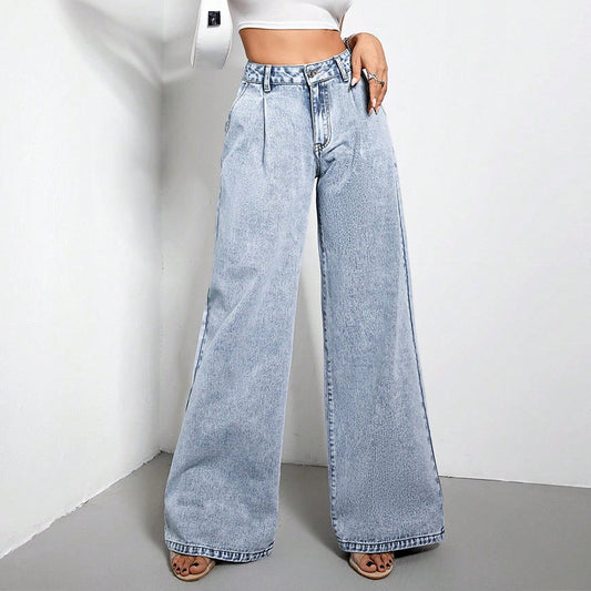 Pantalon ample en denim à jambe large pour femme