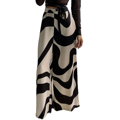 Loose High Waist Wide Leg Printed Straight Casual Pants