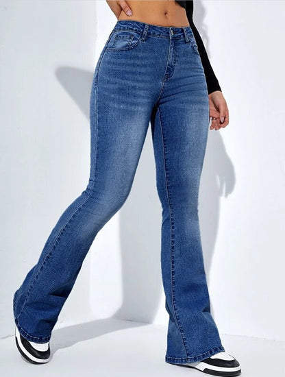 Pantalon en jean slim pour femme avec design évasé Pantalon extensible taille haute décontracté à la mode