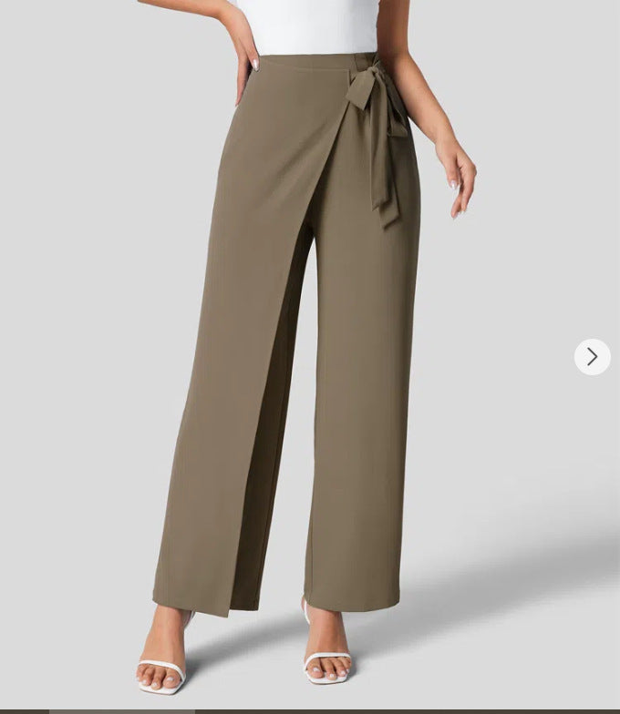 Pantalon large taille haute à fermeture éclair invisible sur le côté pour femme