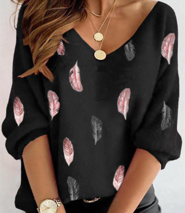 Printed Casual Loose Feather Fashion Top