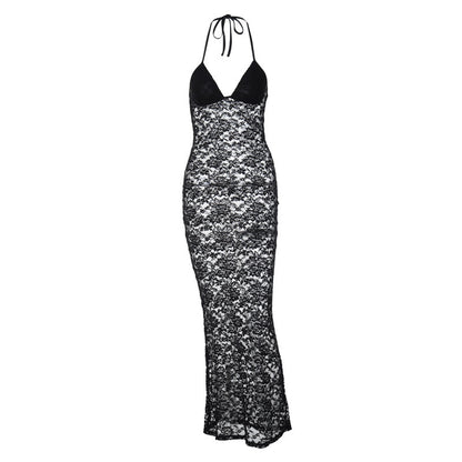 Women's V-neck Chest-wrapped Halter Stitching Lace Dress